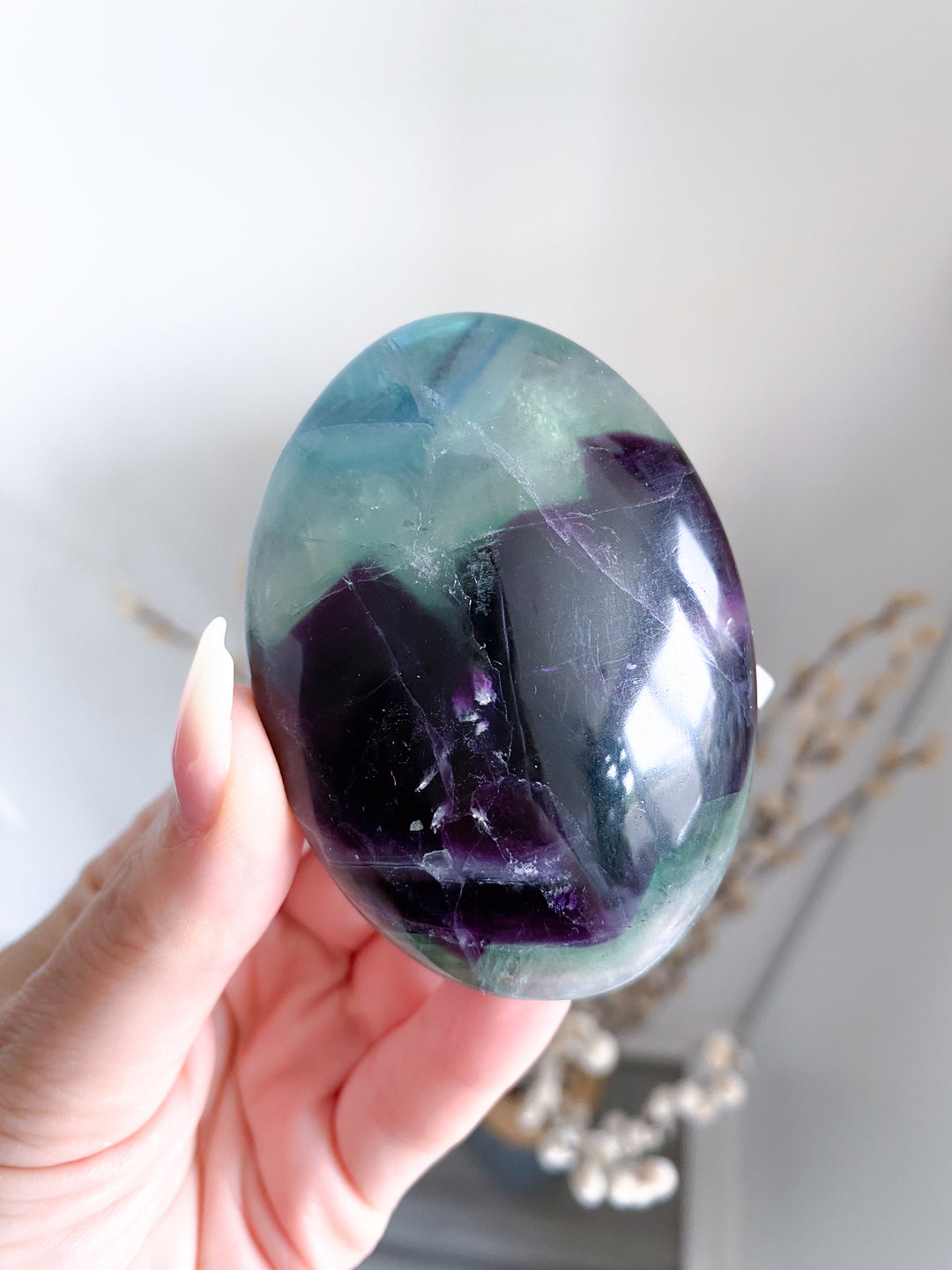 Chevron Green Purple Rainbow Fluorite Palm #4