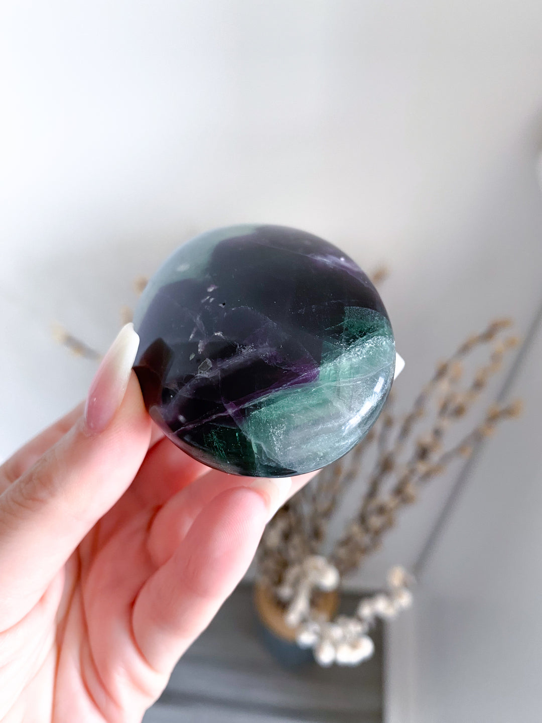 Chevron Green Purple Rainbow Fluorite Palm #4