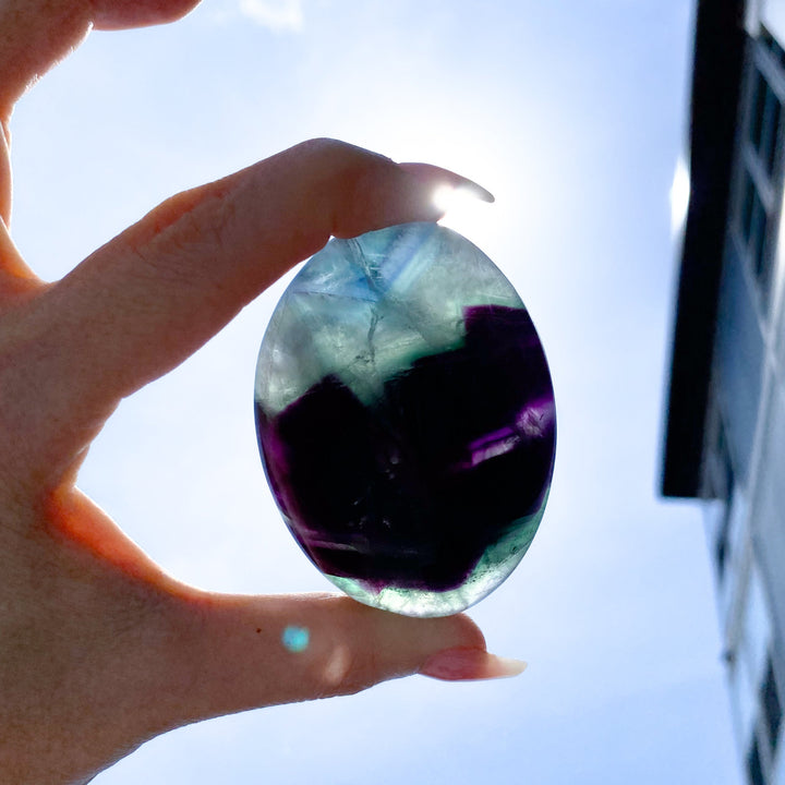 Chevron Green Purple Rainbow Fluorite Palm #4