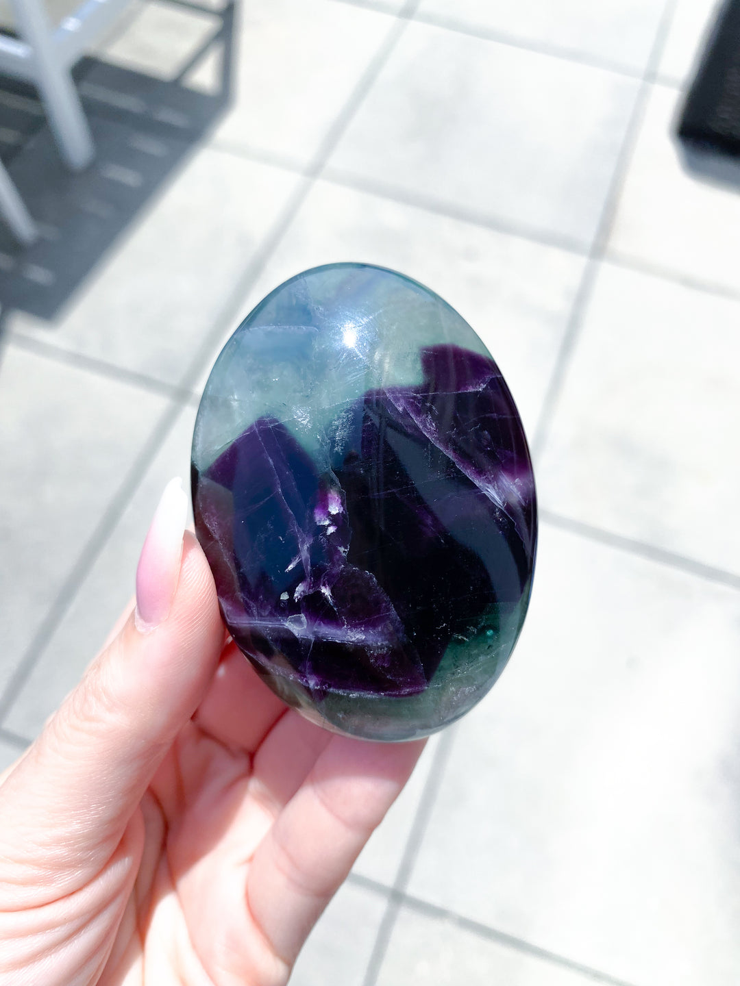 Chevron Green Purple Rainbow Fluorite Palm #4