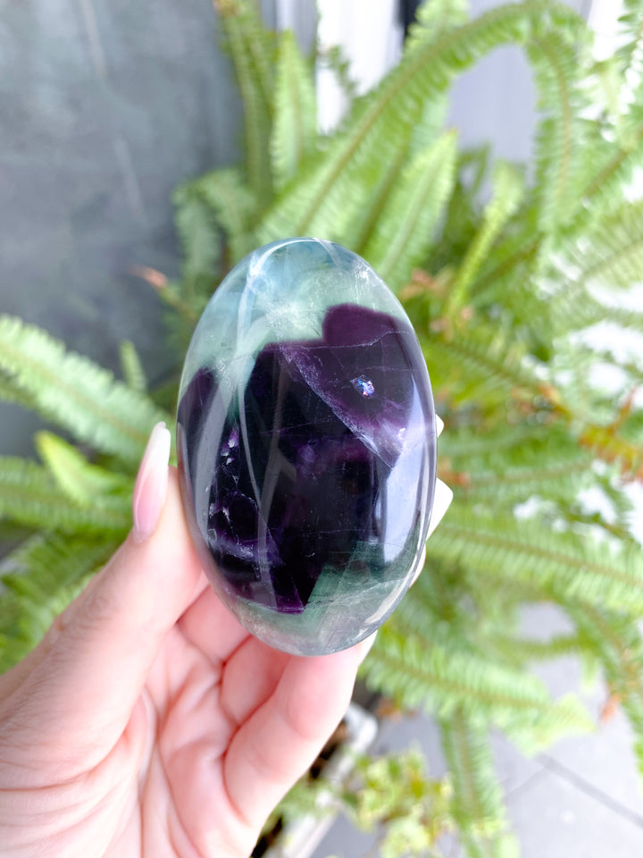 Chevron Green Purple Rainbow Fluorite Palm #4