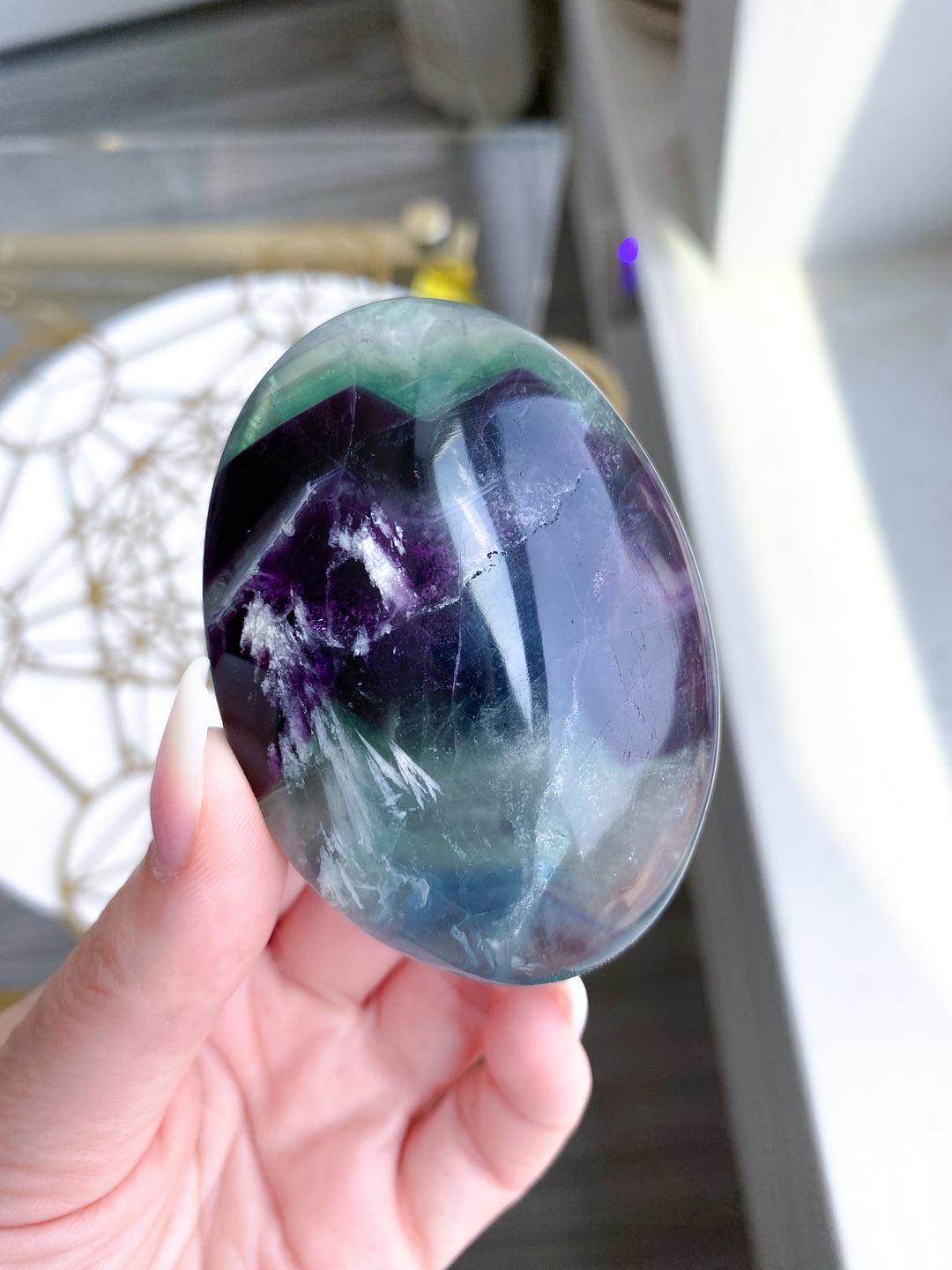 Chevron Green Purple Rainbow Fluorite Palm #4