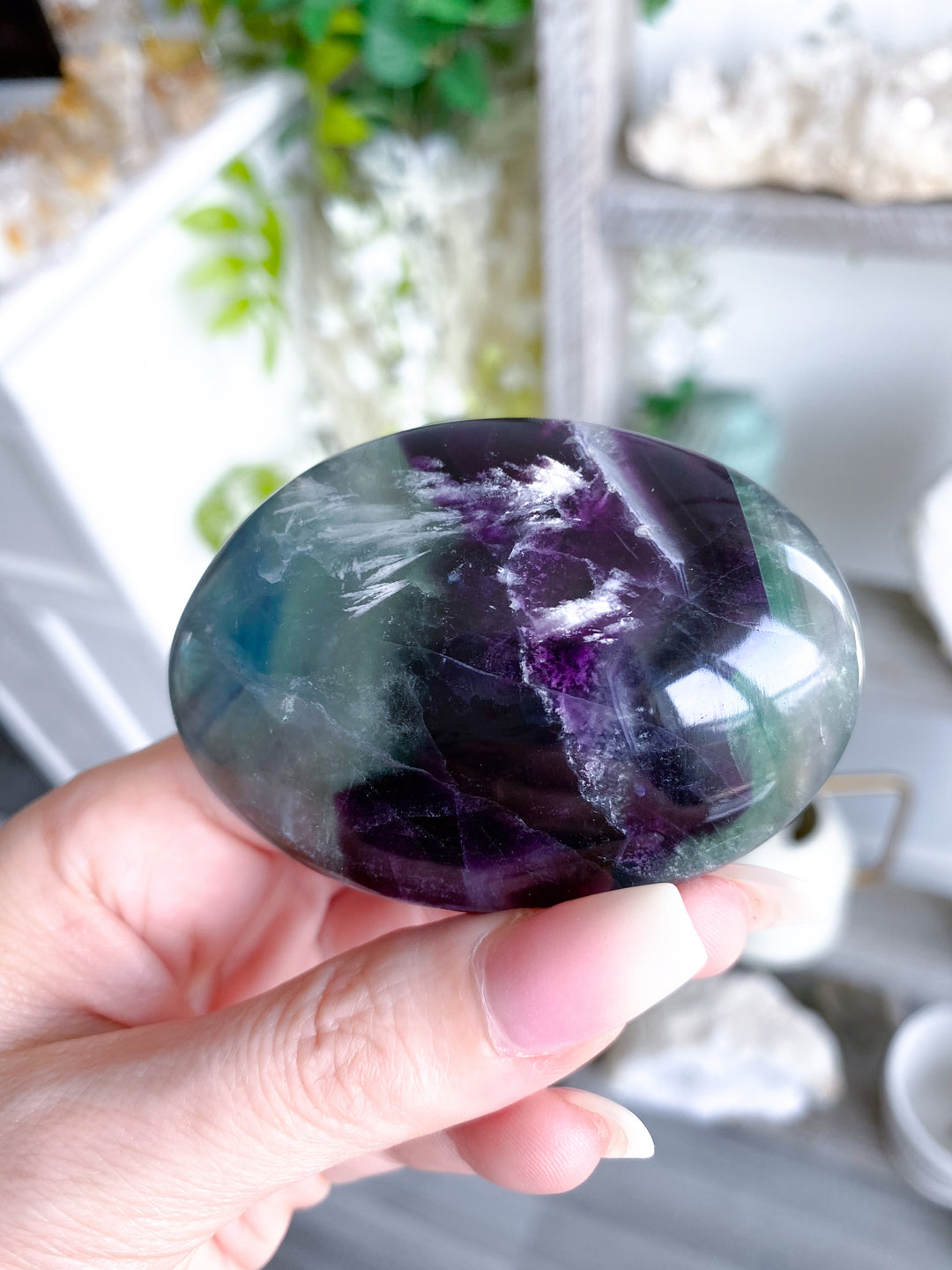Chevron Green Purple Rainbow Fluorite Palm #4