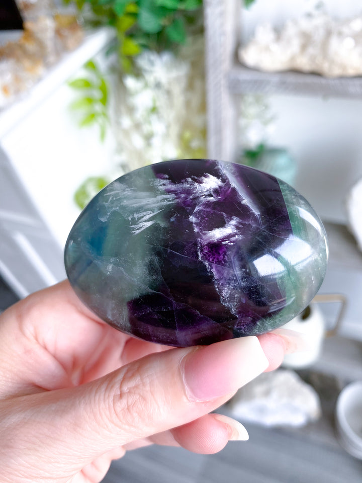 Chevron Green Purple Rainbow Fluorite Palm #4