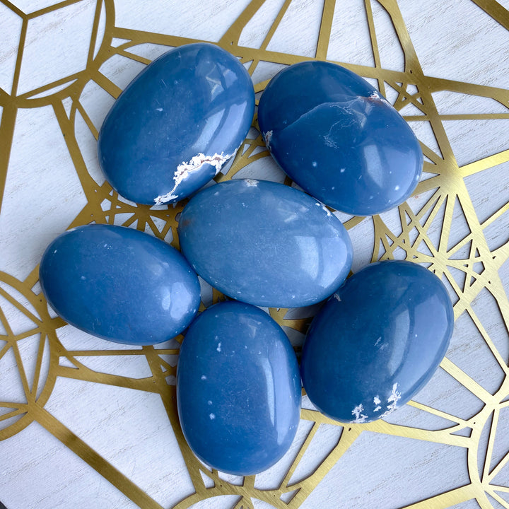 B Quality Large Angelite Palm Stone: Spirit Guide