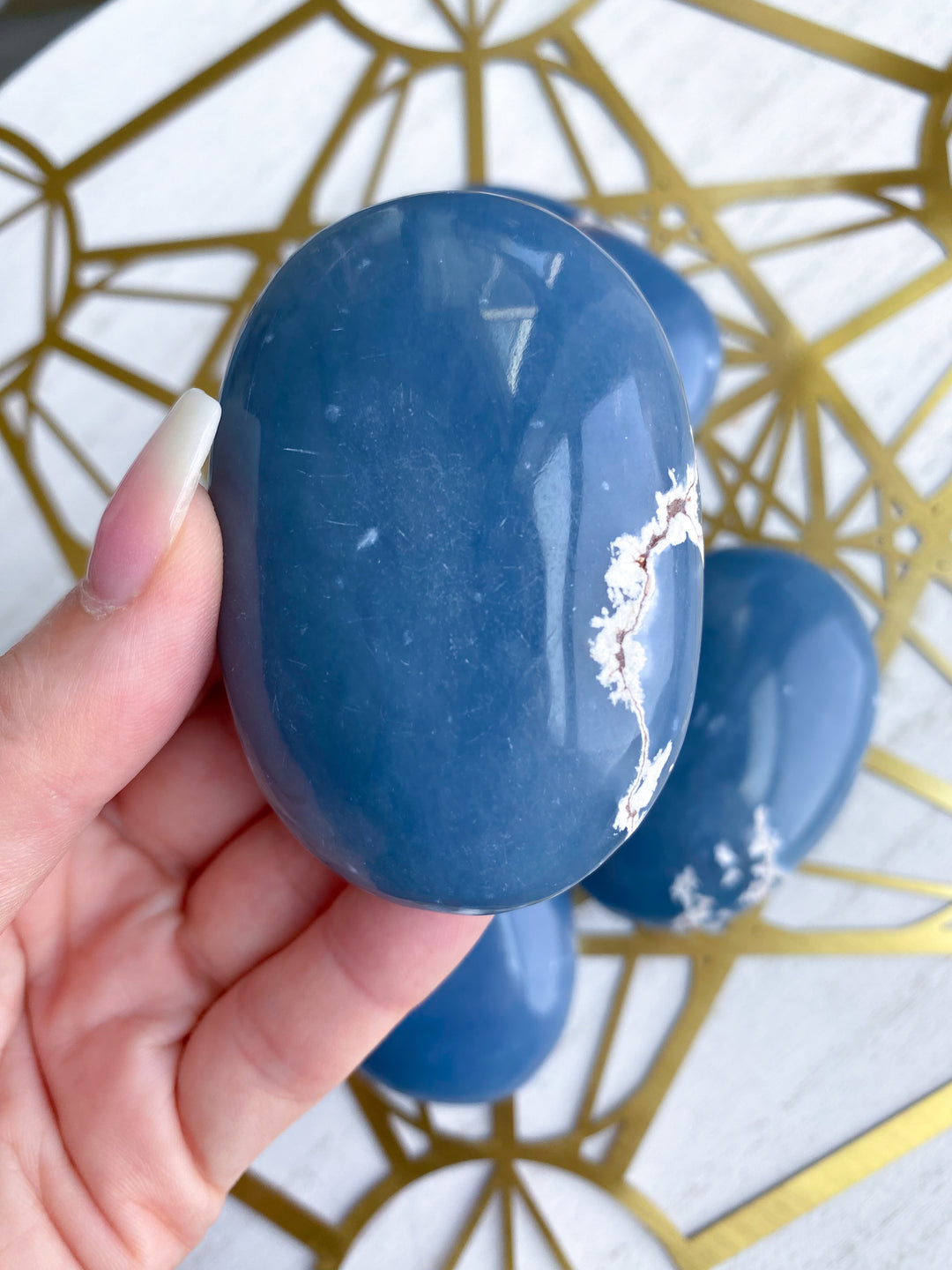 B Quality Large Angelite Palm Stone: Spirit Guide