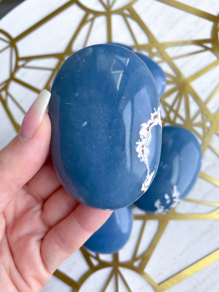 B Quality Large Angelite Palm Stone: Spirit Guide