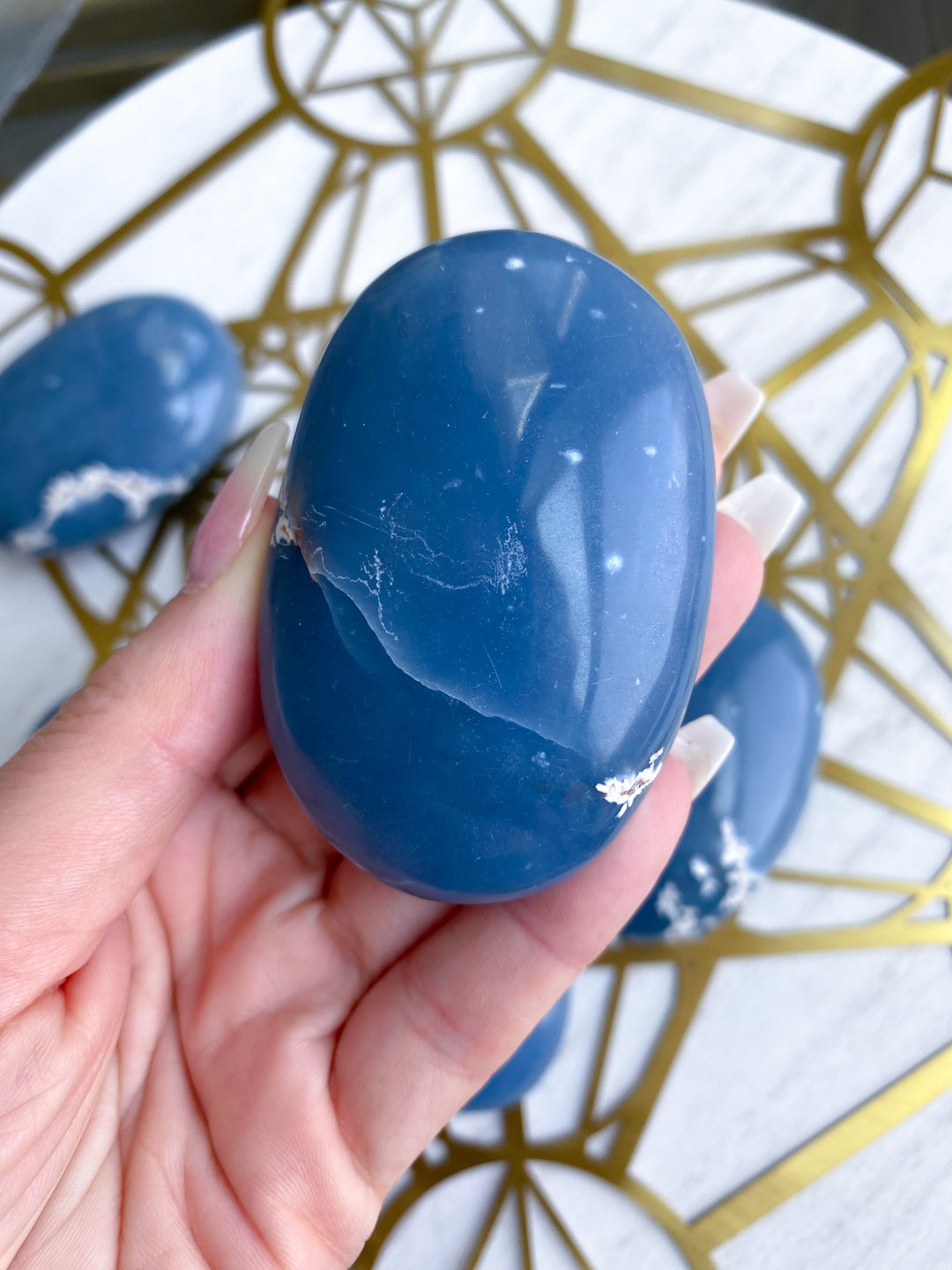 B Quality Large Angelite Palm Stone: Spirit Guide