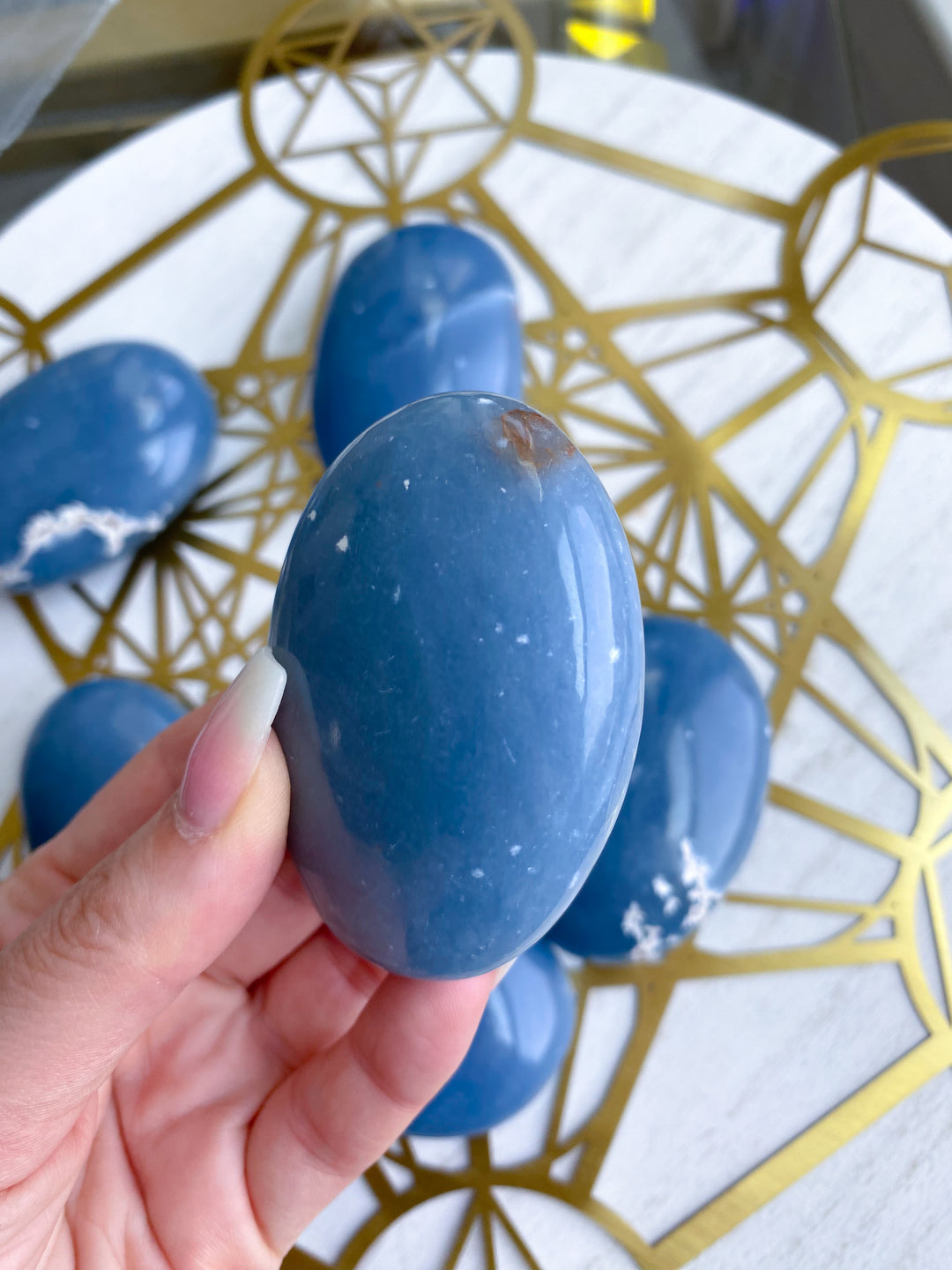 B Quality Large Angelite Palm Stone: Spirit Guide