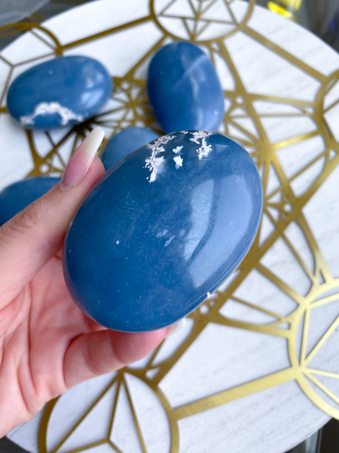 B Quality Large Angelite Palm Stone: Spirit Guide