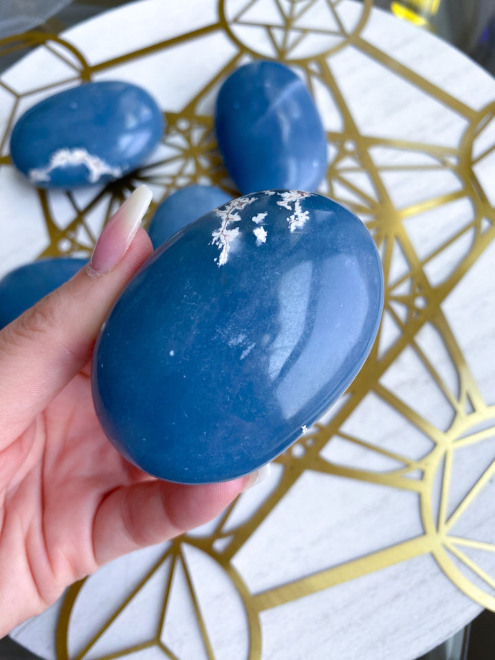 B Quality Large Angelite Palm Stone: Spirit Guide