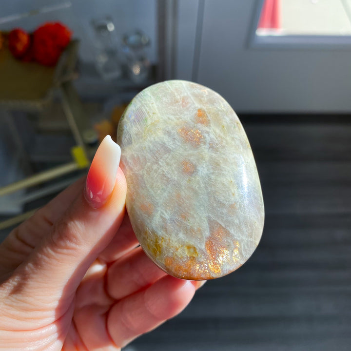Sunstone and Moonstone Palm Stone 