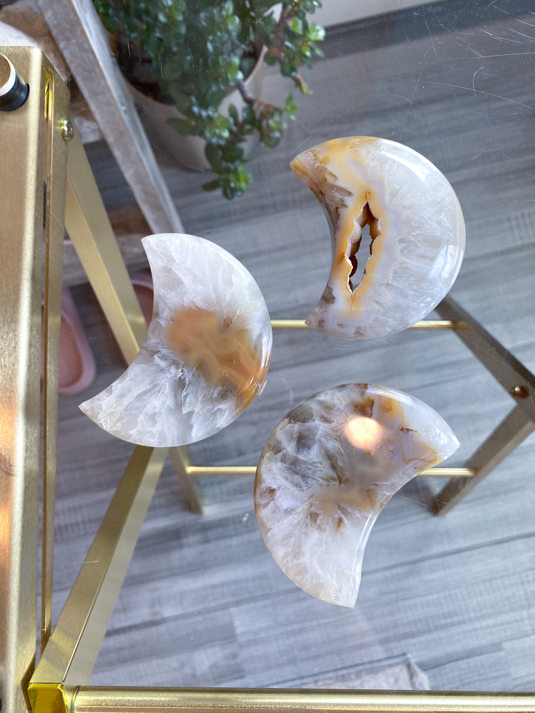 Druzy Orange, Peach Agate MOON  - Calm Nerves - Soothe Depression - Crystal Therapy - Self-care Stone - Crescent