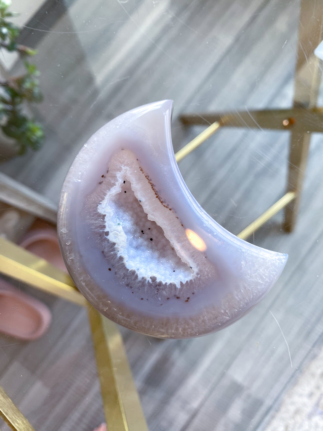 Druzy Grey Agate MOON  - Calm Nerves - Soothe Depression - Crystal Therapy - Self-care Stone - Crescent