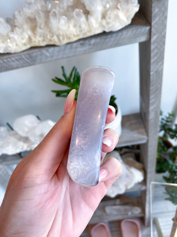 Druzy Grey Agate MOON  - Calm Nerves - Soothe Depression - Crystal Therapy - Self-care Stone - Crescent