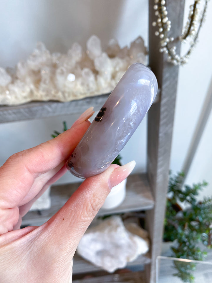 Druzy Grey Agate MOON  - Calm Nerves - Soothe Depression - Crystal Therapy - Self-care Stone - Crescent