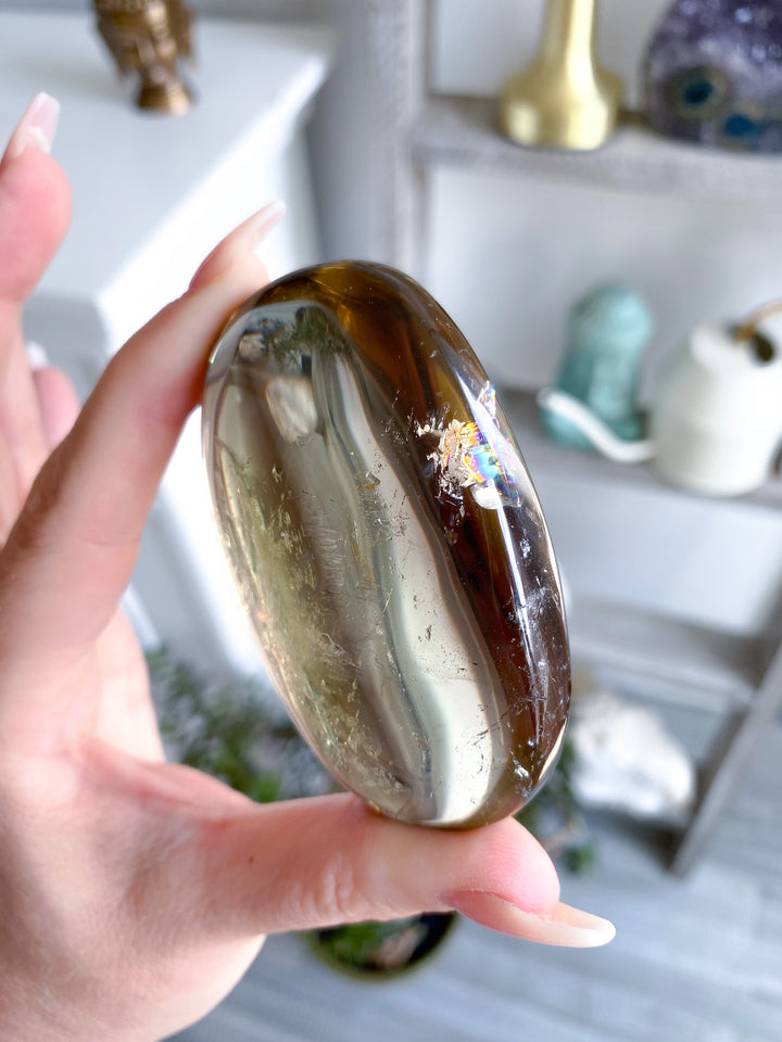 Phantom Smokey Citrine Palm with Rainbows 
