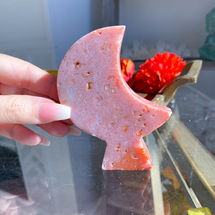 Pink Carnelian Standing Moon 