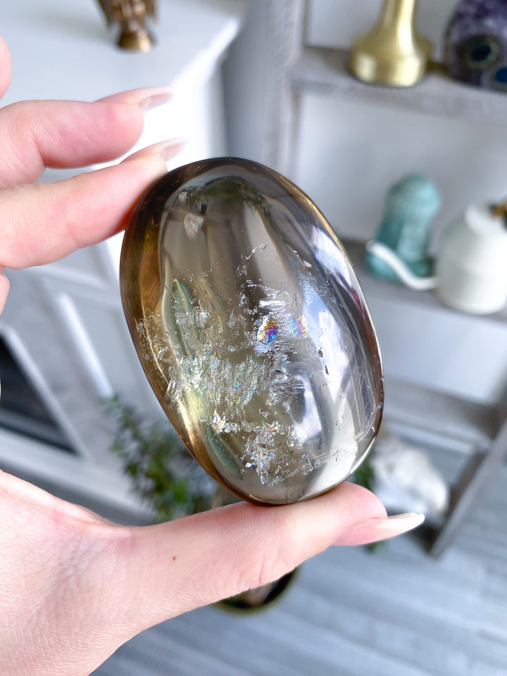 Phantom Smokey Citrine Palm with Rainbows 