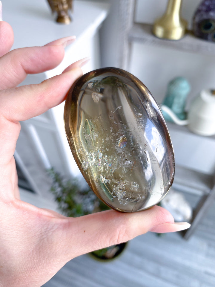 Phantom Smokey Citrine Palm with Rainbows 