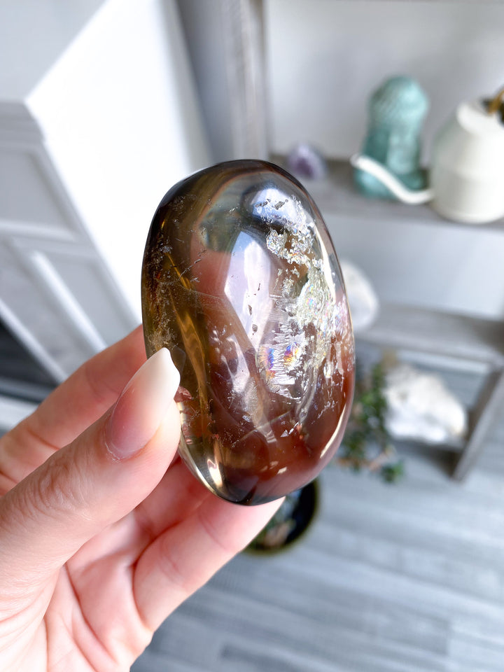 Phantom Smokey Citrine Palm with Rainbows 