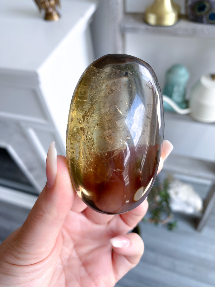 Phantom Smokey Citrine Palm with Rainbows 