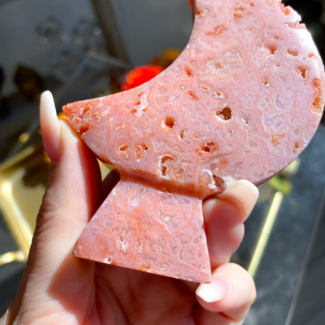 Pink Carnelian Standing Moon 