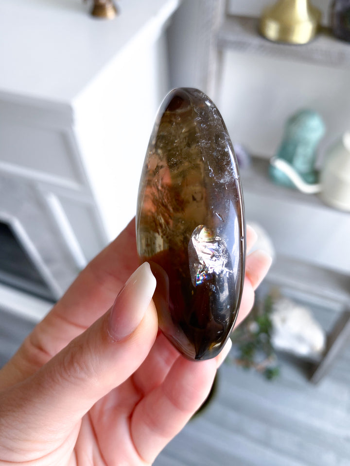 Phantom Smokey Citrine Palm with Rainbows 