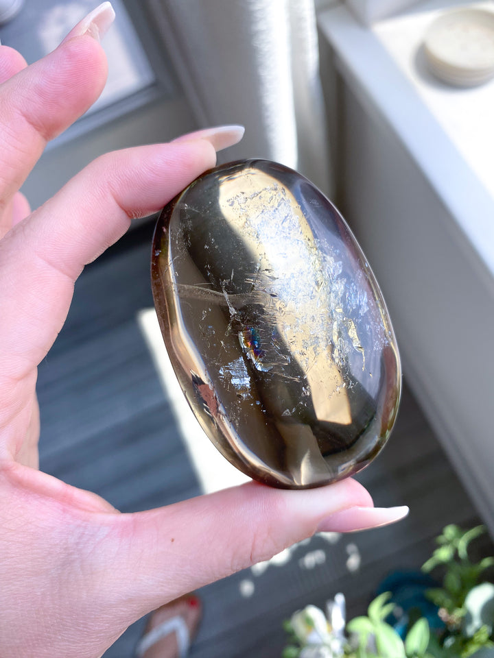 Phantom Smokey Citrine Palm with Rainbows 