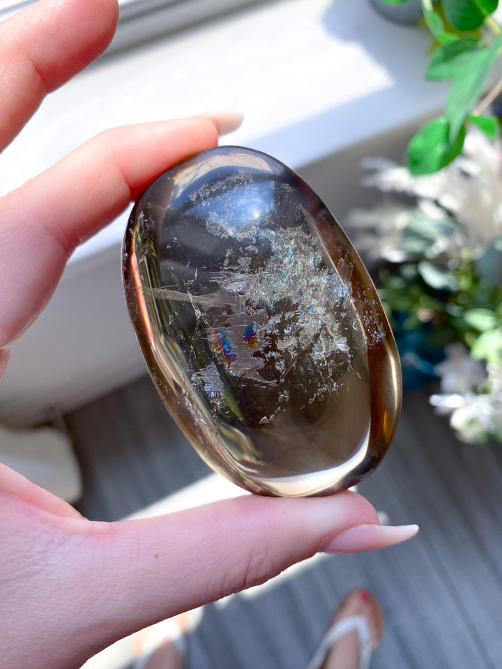 Phantom Smokey Citrine Palm with Rainbows 