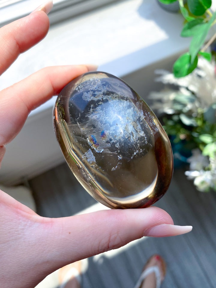 Phantom Smokey Citrine Palm with Rainbows 