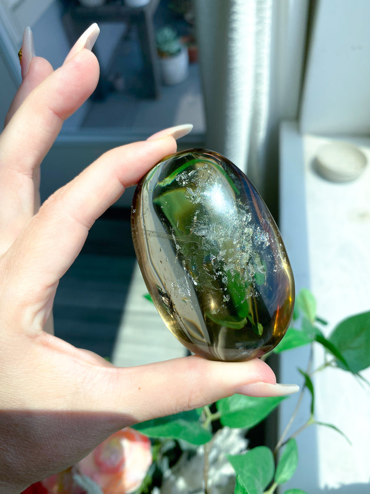 Phantom Smokey Citrine Palm with Rainbows 