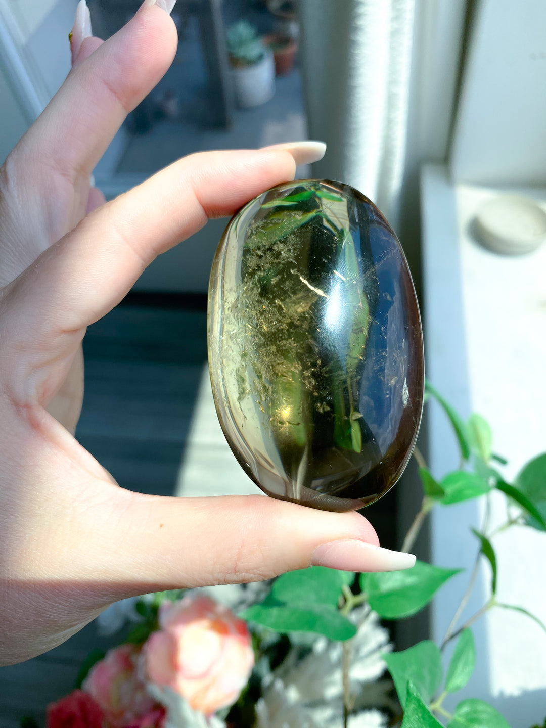 Phantom Smokey Citrine Palm with Rainbows 