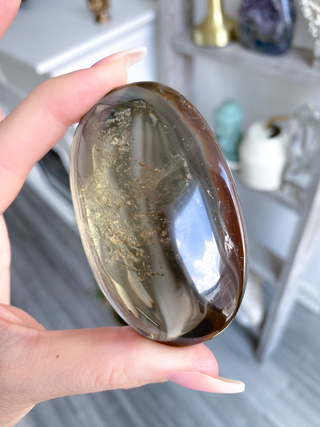 Phantom Smokey Citrine Palm with Rainbows 