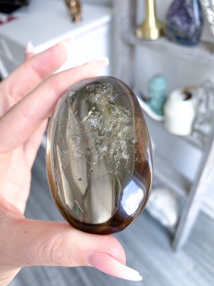 Phantom Smokey Citrine Palm with Rainbows 