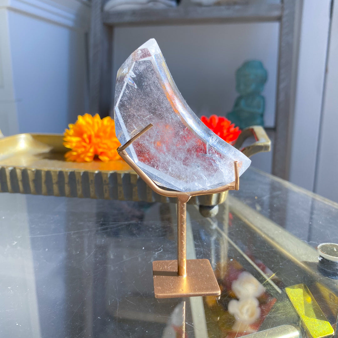 Clear Quartz Moon on Stand 
