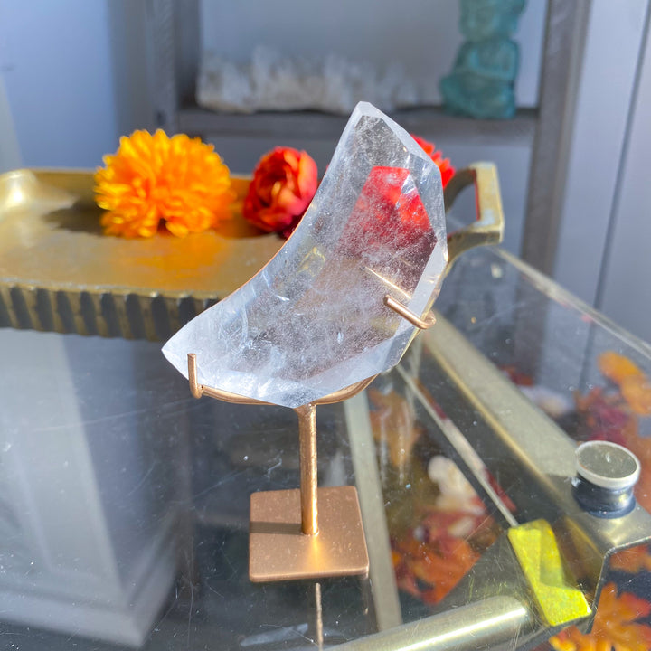 Clear Quartz Moon on Stand 