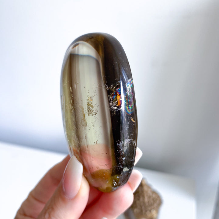 Phantom Smokey Citrine Palm with Rainbows 