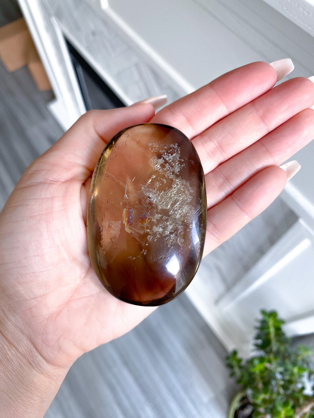 Phantom Smokey Citrine Palm with Rainbows 