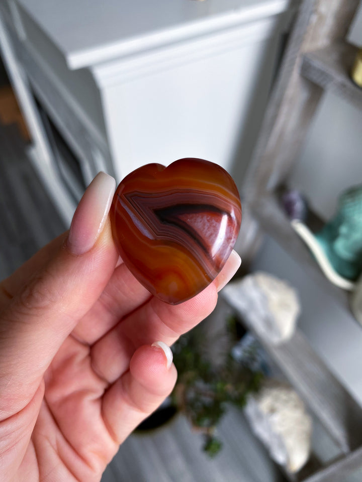 Banded Small Puffy Carnelian Heart 
