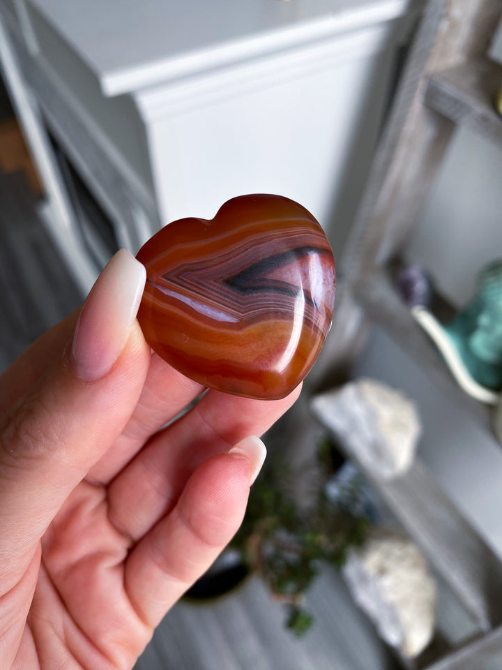 Banded Small Puffy Carnelian Heart 