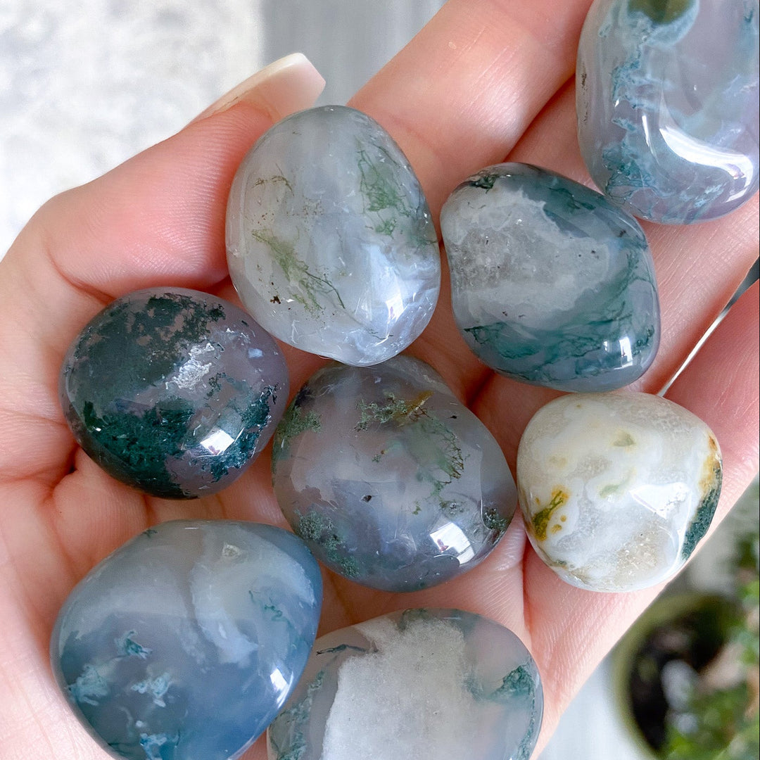 Moss Agate in Quartz Tumble