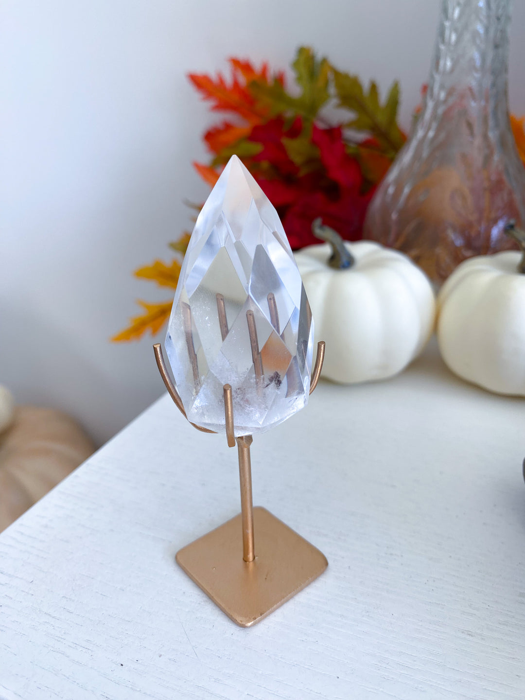 Faceted Clear Quartz Teardrop on Stand 