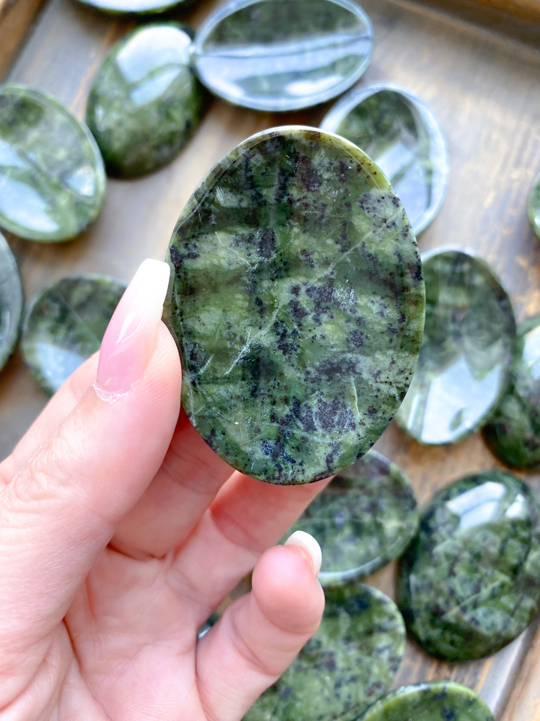 Shiny, Dark, Large Serpentine Worry Stone