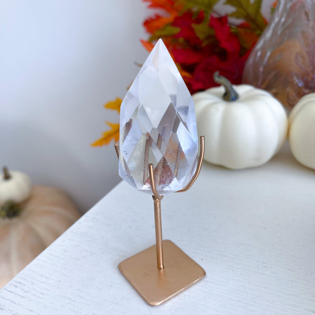 Faceted Clear Quartz Teardrop on Stand 