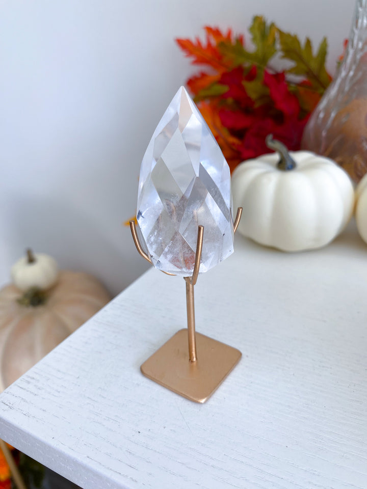 Faceted Clear Quartz Teardrop on Stand 