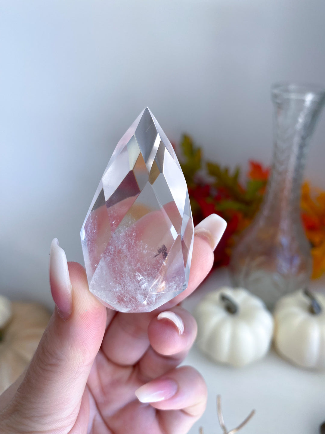 Faceted Clear Quartz Teardrop on Stand 