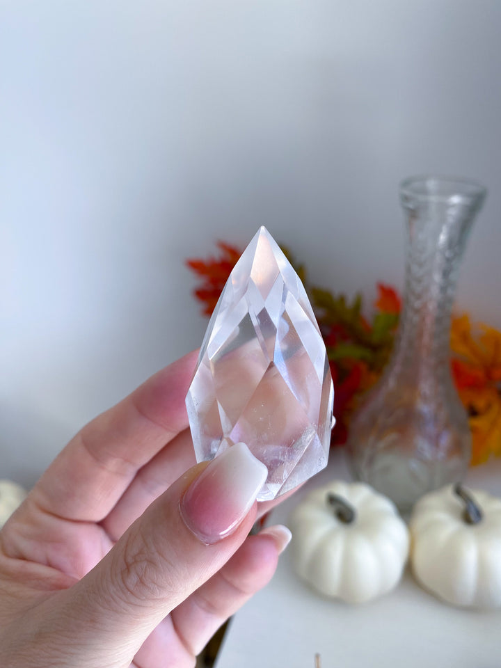 Faceted Clear Quartz Teardrop on Stand 