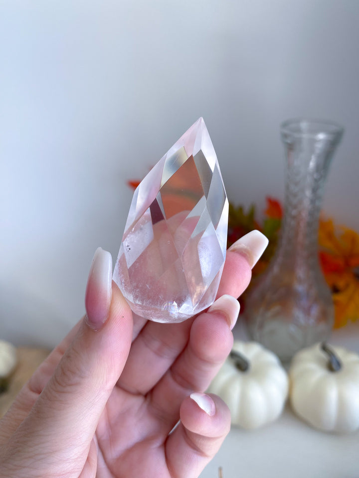 Faceted Clear Quartz Teardrop on Stand 