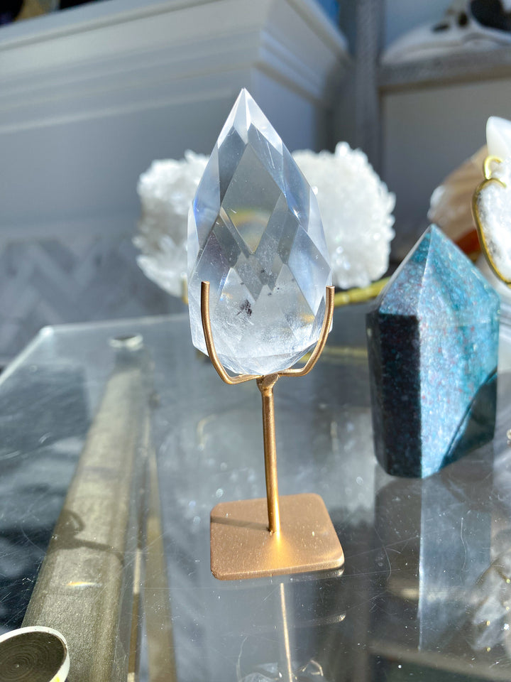 Faceted Clear Quartz Teardrop on Stand 